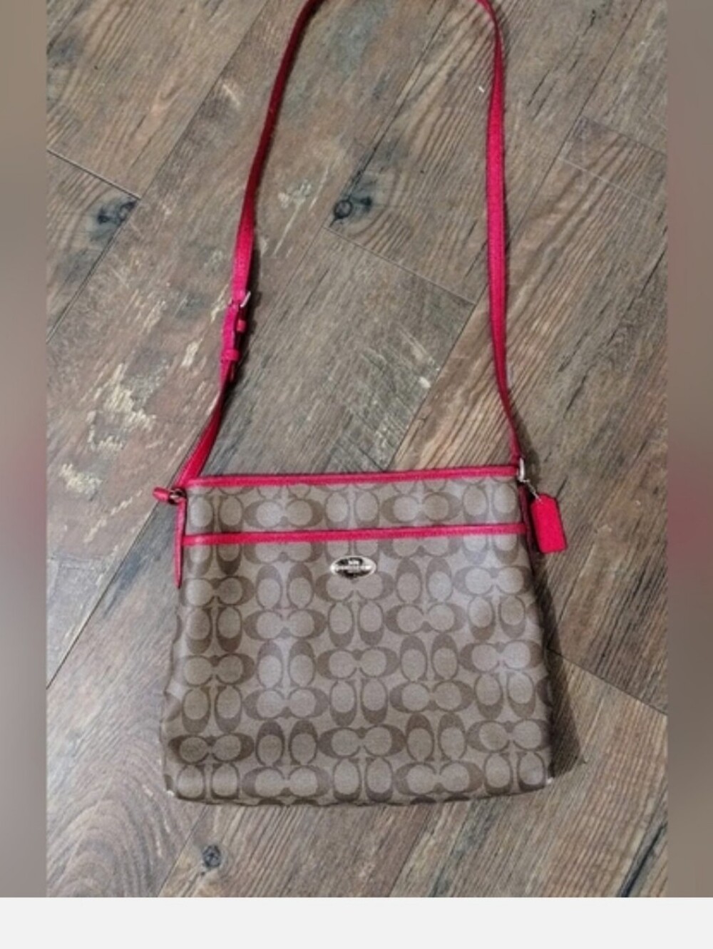 COACH Signature khaki and pink leather crossbody bag VINTAGE